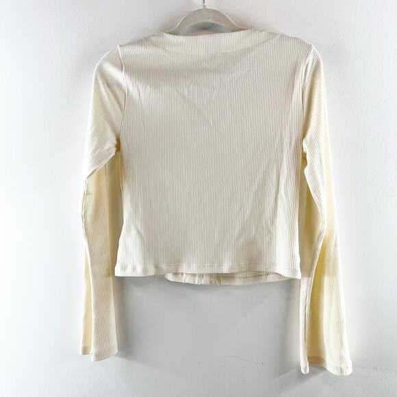GAP Modern Rib Long Sleeve V Neck Cardigan Top Birch Cream Medium - Picture 3 of 4